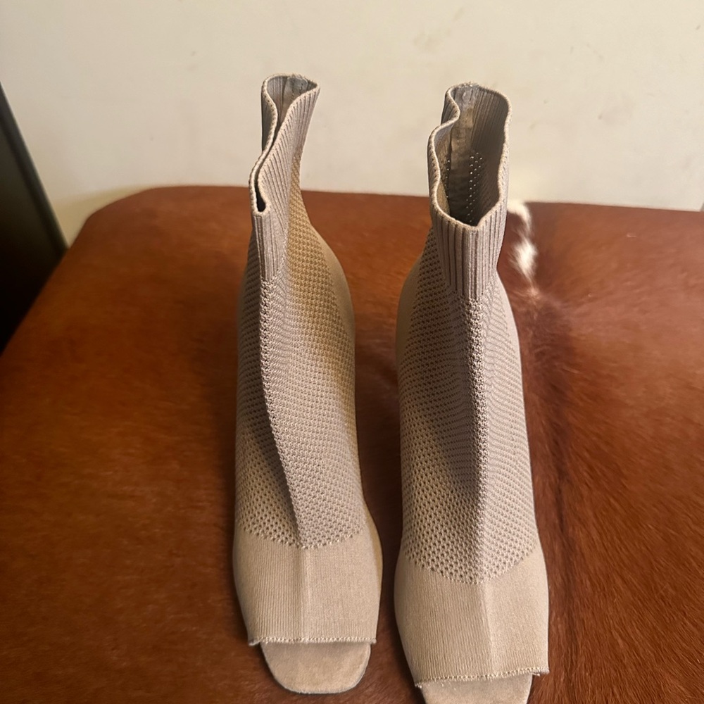 MIA Tan Heeled Boots with Square Toe and Elastic Panels